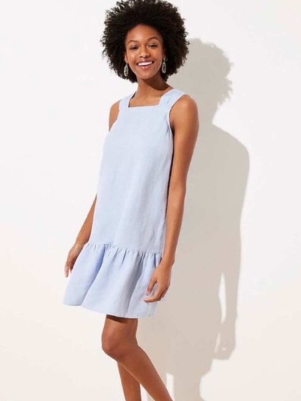 NWT Loft tiered ruffle sleeveless linen dress -Large